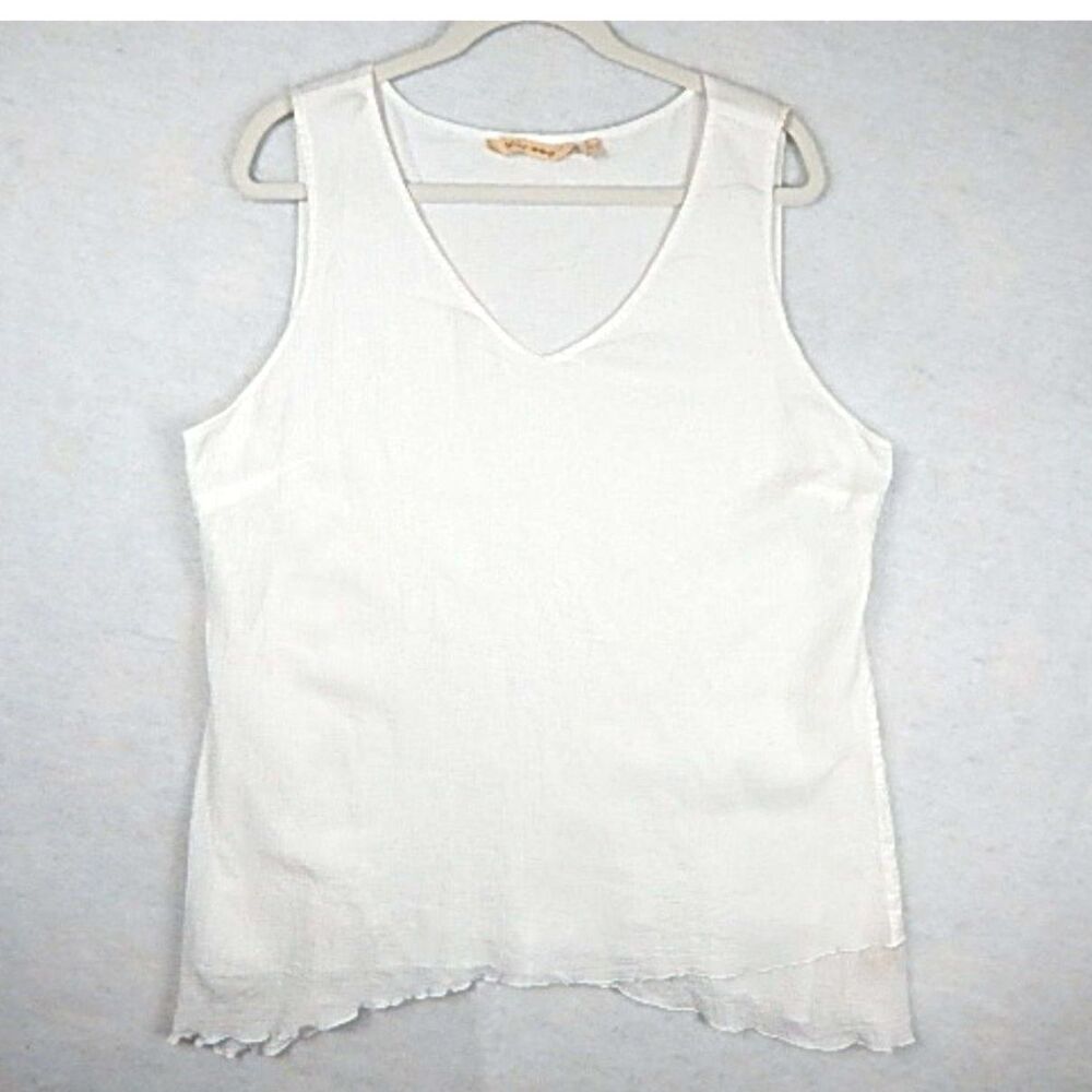 Soft Surroundings White Tank Top L Cotton Tiered Trapeze Boho Flowy Swing Cami